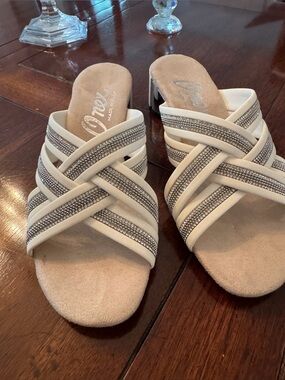 Onex Cream Crisscross Jeweled Slide Heels